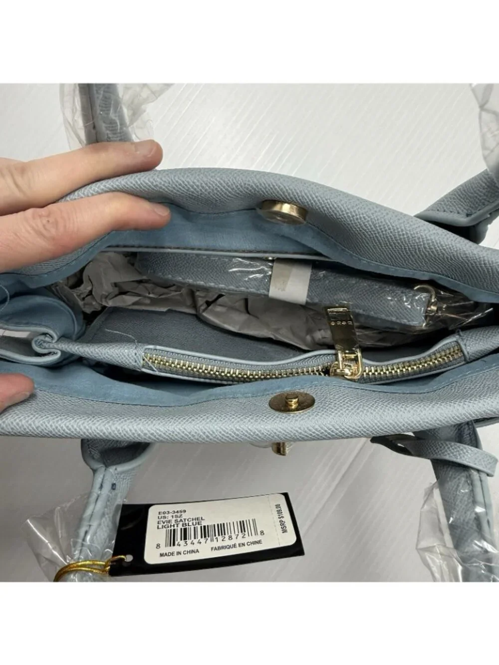 Bebe Los Angeles Evie Satchel NWT Light Blue Gold Hardware Crossbody Bag Work